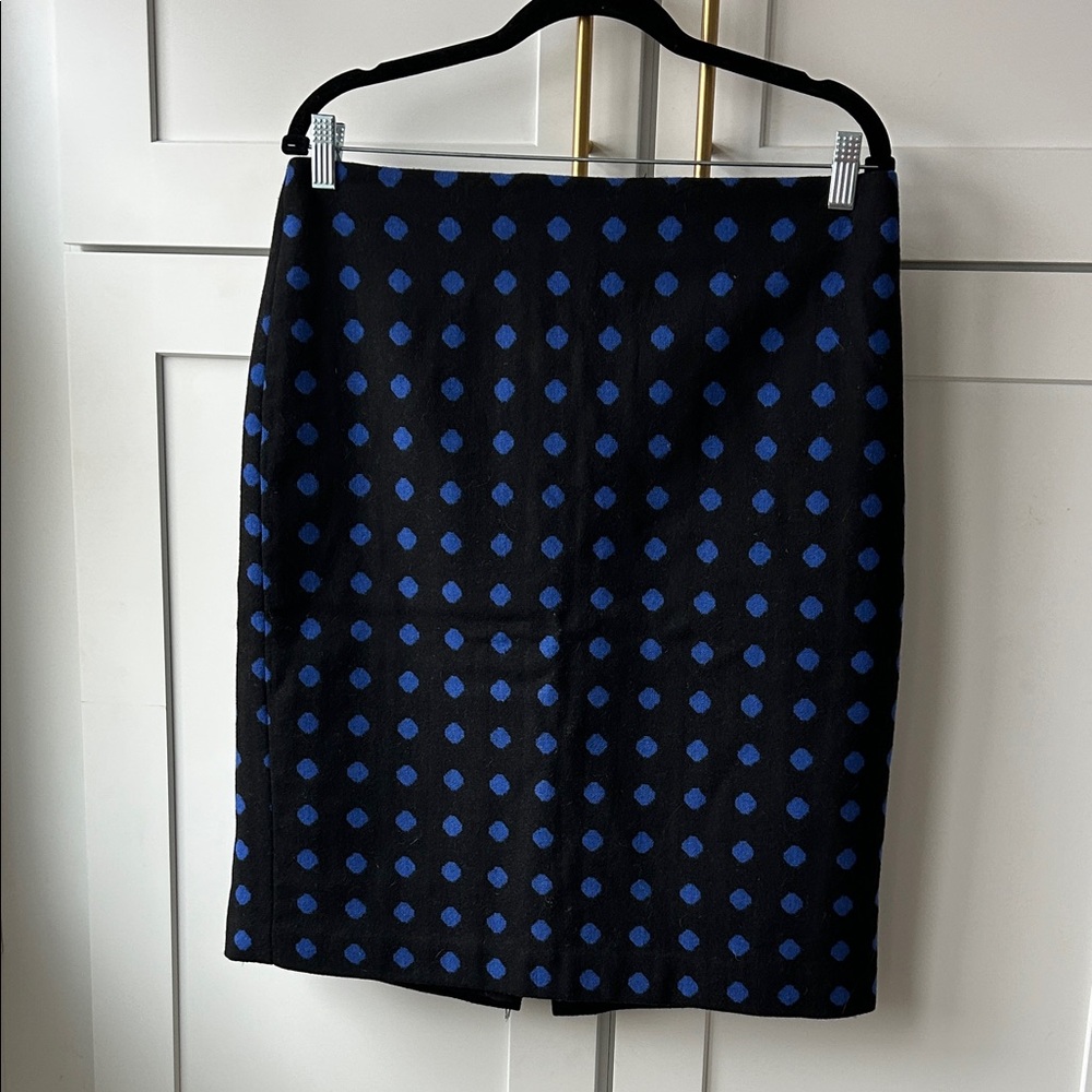 Wool Blend Talbots Black Pencil Skirt with Blue Polka Dot Pattern